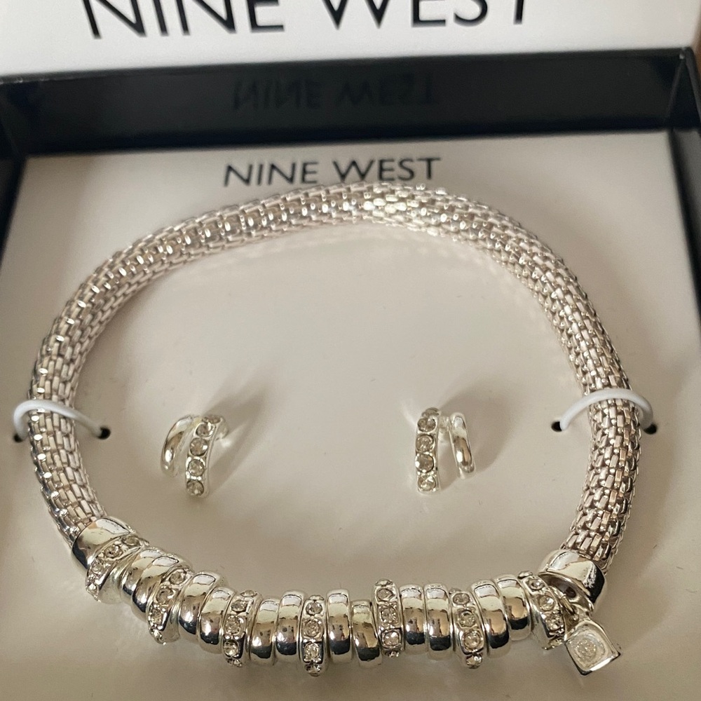 NWT Nine West Silver Stretch Bracelet Set with Sparkling Accents